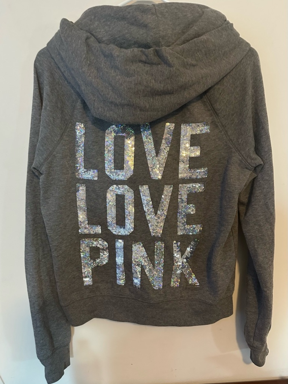 VS Pink Vintage Gray Sequin Bling Hoodie M